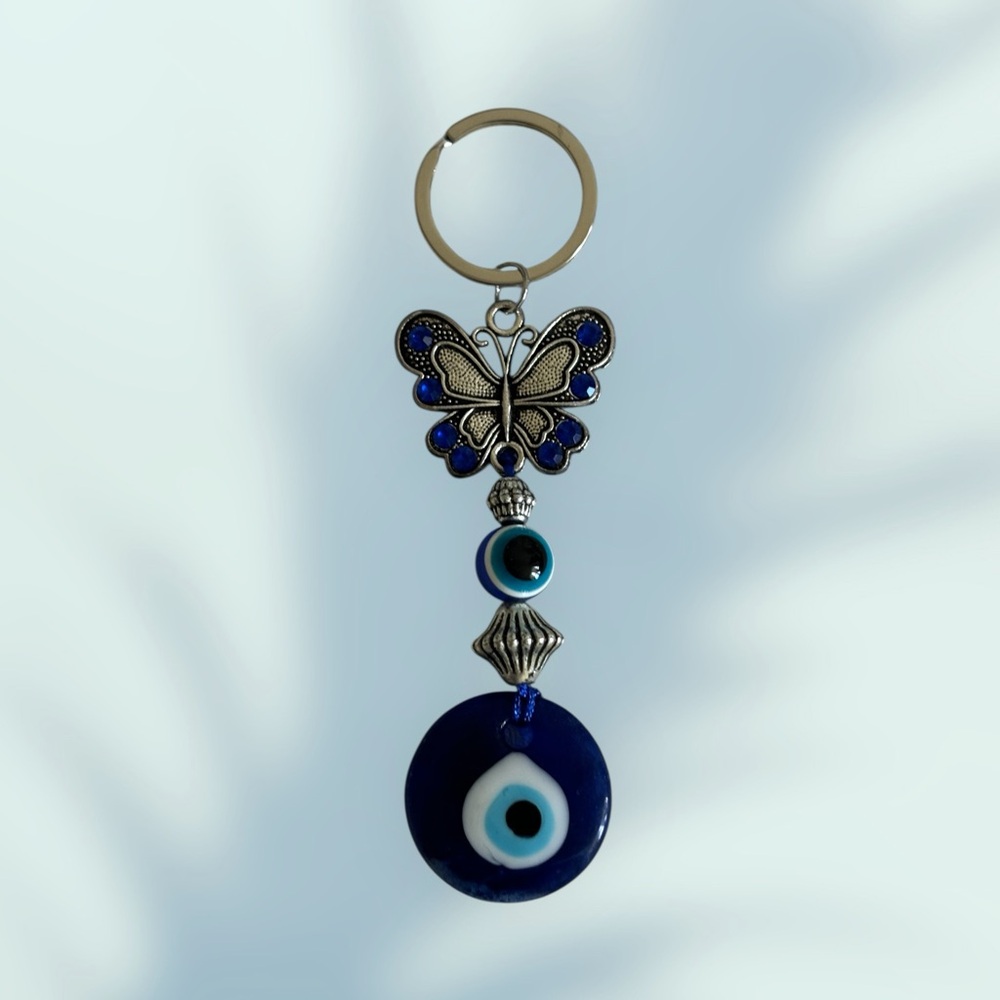 Butterfly Keychain with Blue Evil Eye Charm